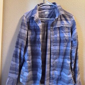 REI Blue and Gray Striped Shirt